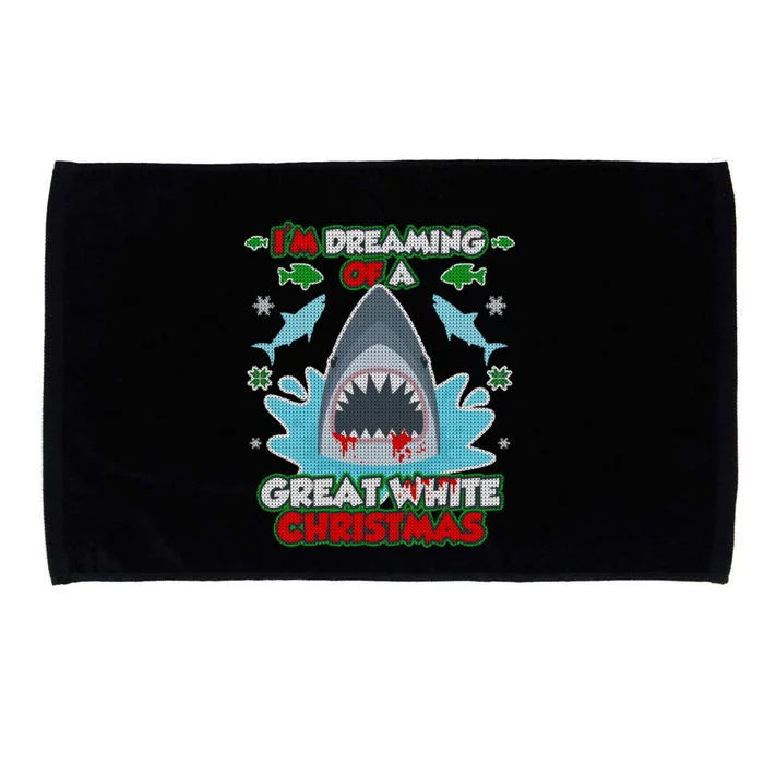 Dreaming of a Great White Shark Ugly Christmas Microfiber Hand Towel