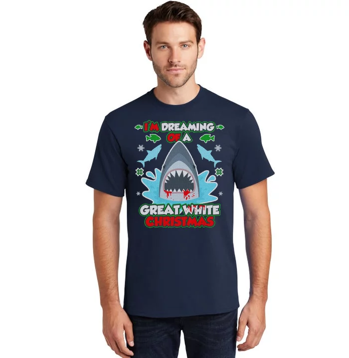 Dreaming of a Great White Shark Ugly Christmas Tall T-Shirt