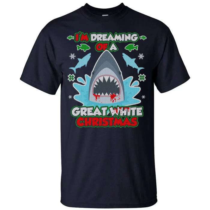 Dreaming of a Great White Shark Ugly Christmas Tall T-Shirt