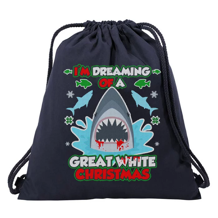 Dreaming of a Great White Shark Ugly Christmas Drawstring Bag