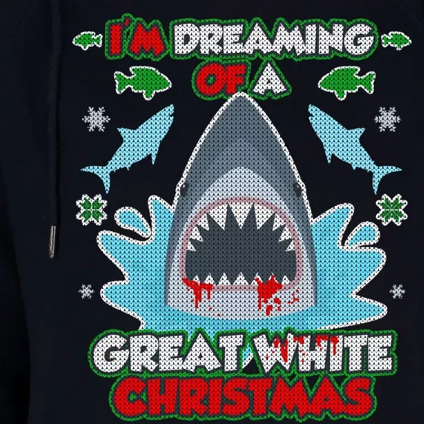 Dreaming of a Great White Shark Ugly Christmas Womens Funnel Neck Pullover Hood