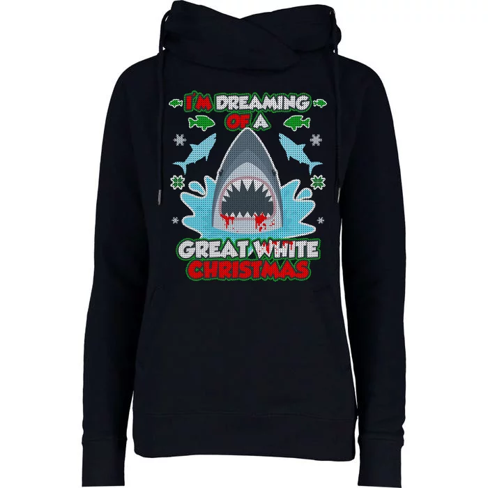 Dreaming of a Great White Shark Ugly Christmas Womens Funnel Neck Pullover Hood