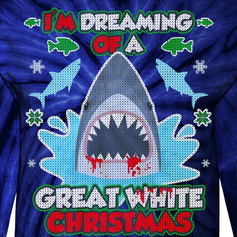 Dreaming of a Great White Shark Ugly Christmas Tie-Dye Long Sleeve Shirt