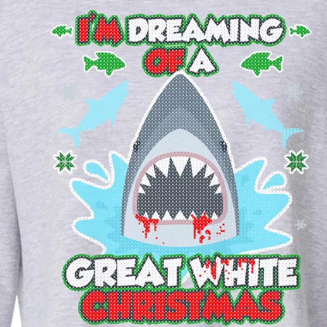 Dreaming of a Great White Shark Ugly Christmas Cropped Pullover Crew