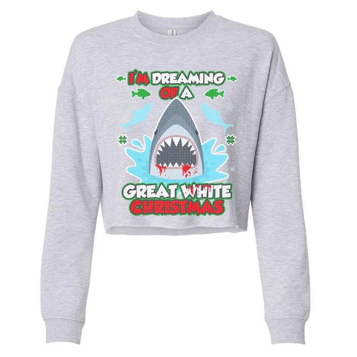 Dreaming of a Great White Shark Ugly Christmas Cropped Pullover Crew