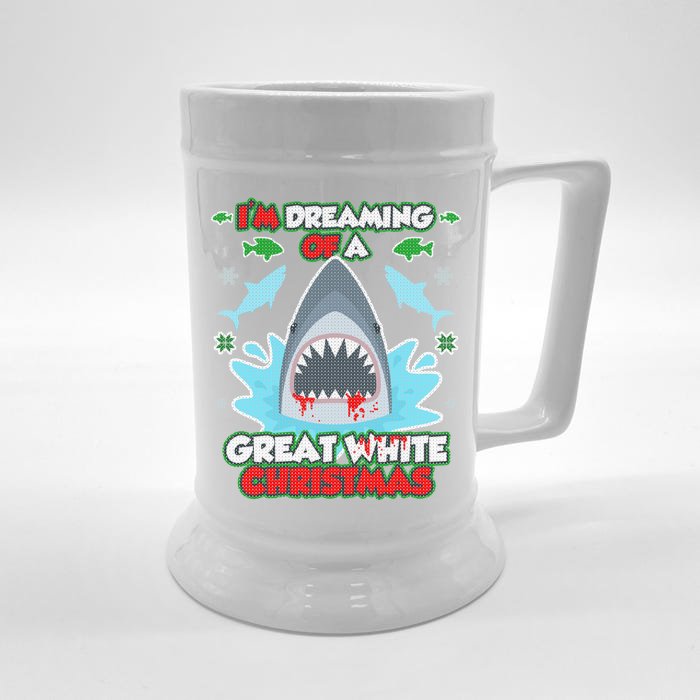 Dreaming of a Great White Shark Ugly Christmas Front & Back Beer Stein