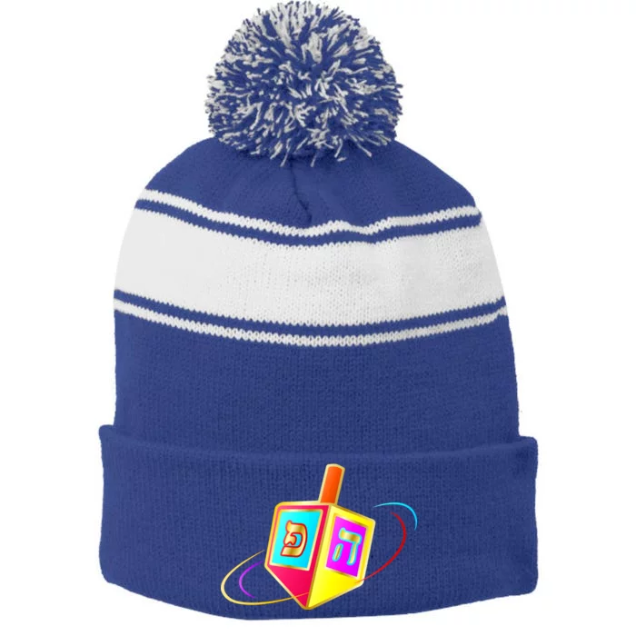 Dreidel Hanukkah Festival of Lights Stripe Pom Pom Beanie