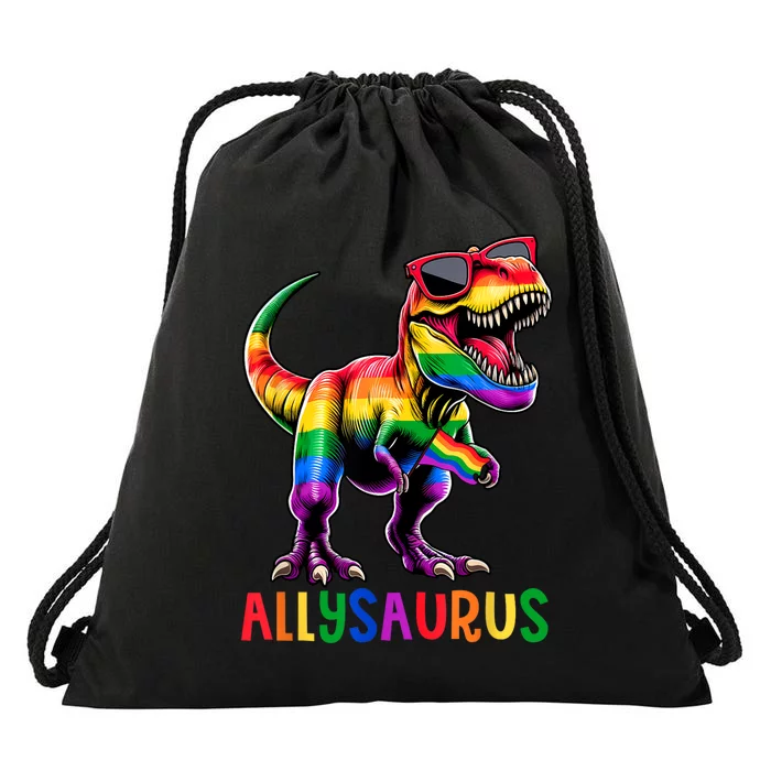 Dinosaur Rainbow Flag Ally Lgbt Allysaurus Lgbt Pride Drawstring Bag