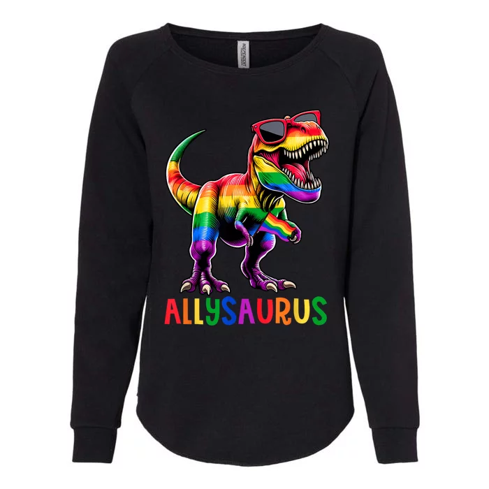 Dinosaur Rainbow Flag Ally Lgbt Allysaurus Lgbt Pride Womens California Wash Sweatshirt