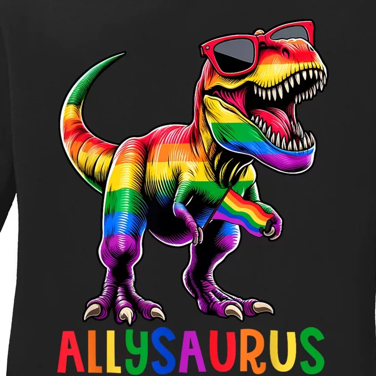 Dinosaur Rainbow Flag Ally Lgbt Allysaurus Lgbt Pride Ladies Long Sleeve Shirt