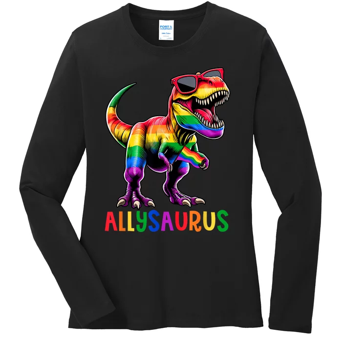 Dinosaur Rainbow Flag Ally Lgbt Allysaurus Lgbt Pride Ladies Long Sleeve Shirt