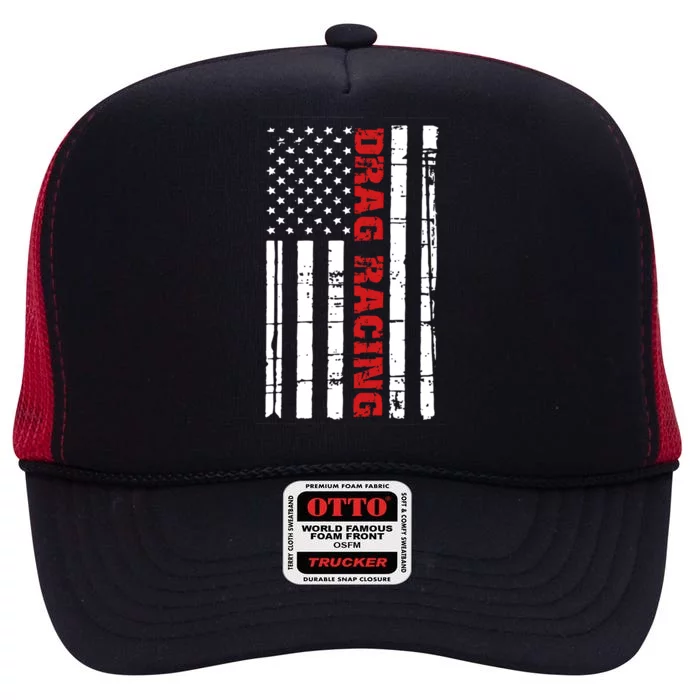 Drag Racing Flag Cool Gift Street Drag Outlaws American Gift High Crown Mesh Trucker Hat