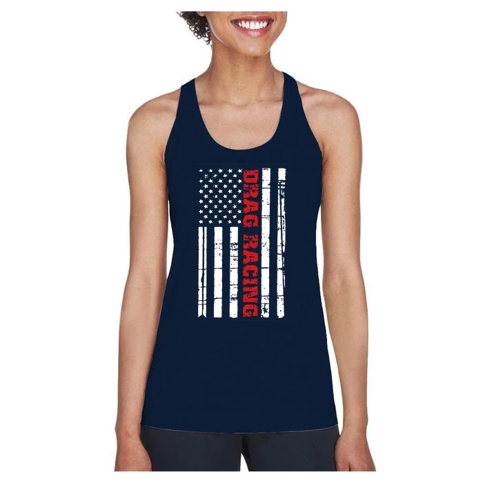 Drag Racing Flag Cool Gift Street Drag Outlaws American Gift Women's Racerback Tank