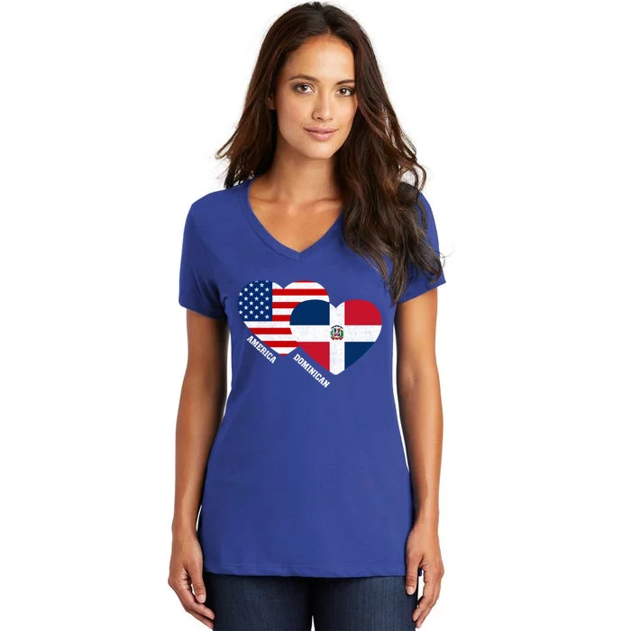 Dominican Republic Flag Great Gift Half Dominican American Pride Gift Women's V-Neck T-Shirt