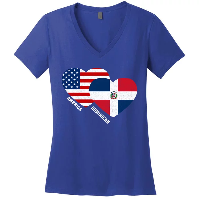 Dominican Republic Flag Great Gift Half Dominican American Pride Gift Women's V-Neck T-Shirt