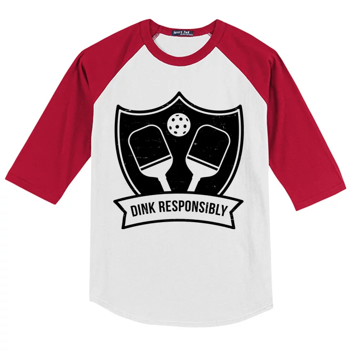 Dink Responsibly Funny Pickleball Kids Colorblock Raglan Jersey