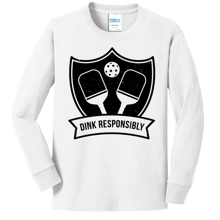 Dink Responsibly Funny Pickleball Kids Long Sleeve Shirt