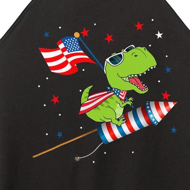 Dinosaur Riding Fireworks Funny 4th Of July Women’s Perfect Tri Rocker Tank