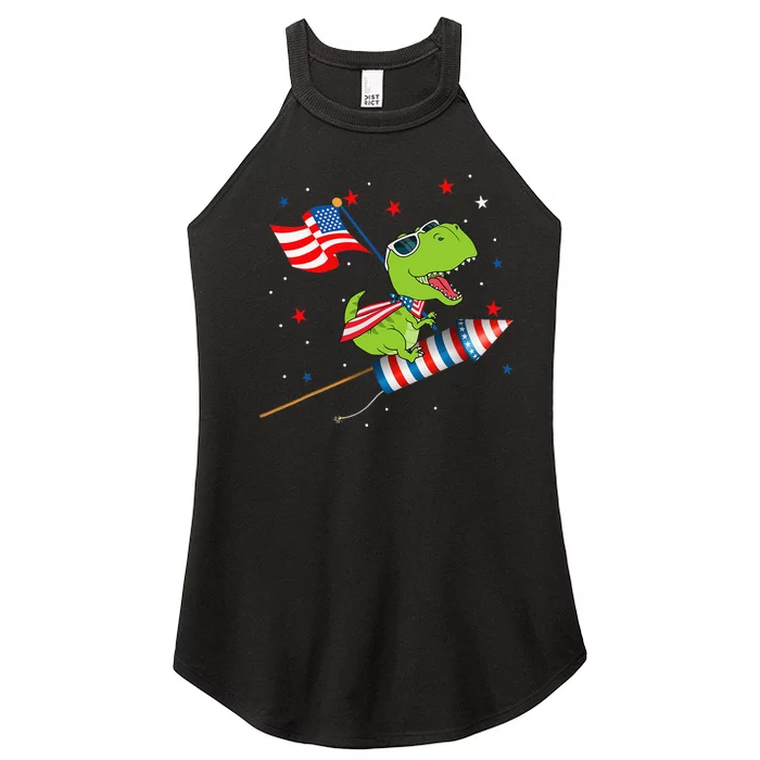 Dinosaur Riding Fireworks Funny 4th Of July Women’s Perfect Tri Rocker Tank