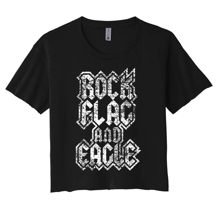 Distressed Rock Flag And Eagle American Women's Crop Top Tee