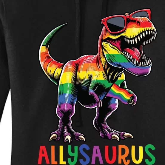 Dinosaur Rainbow Flag Ally Lgbt Allysaurus Lgbt Pride Women's Pullover Hoodie