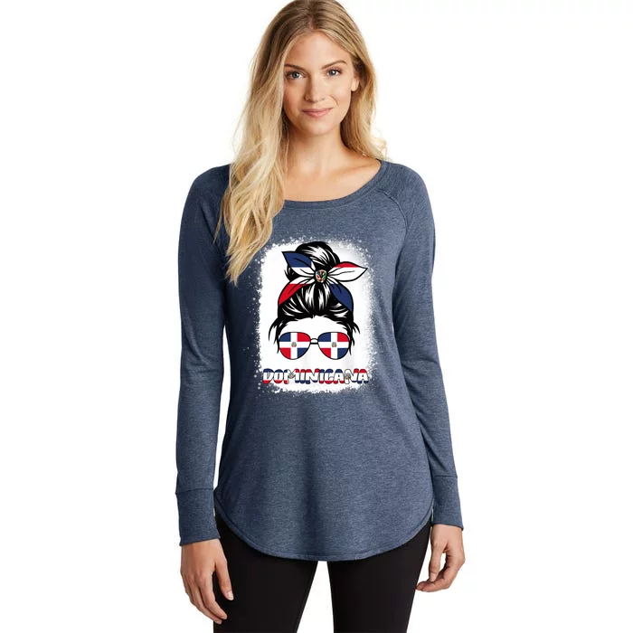 Dominican Republic Flag Wo Messy Bun Dominicana Women's Perfect Tri Tunic Long Sleeve Shirt