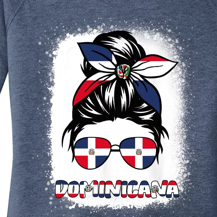 Dominican Republic Flag Wo Messy Bun Dominicana Women's Perfect Tri Tunic Long Sleeve Shirt