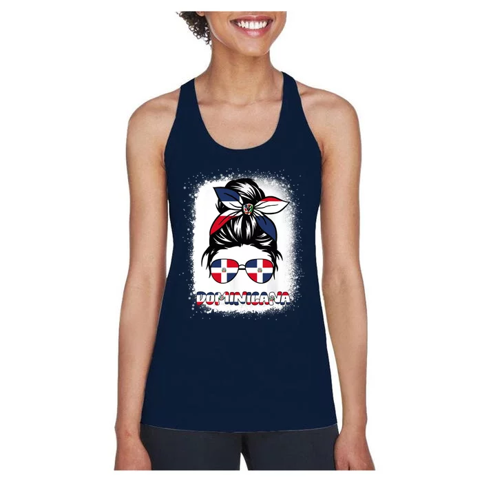 Dominican Republic Flag Wo Messy Bun Dominicana Women's Racerback Tank