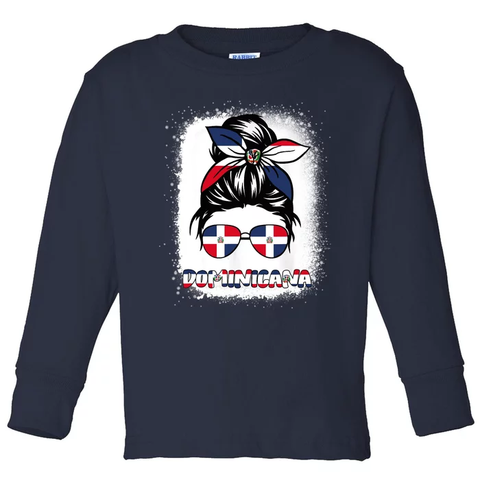 Dominican Republic Flag Wo Messy Bun Dominicana Toddler Long Sleeve Shirt