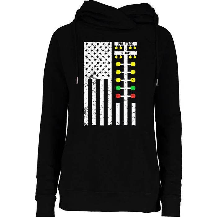 Drag Racing Flag American Drag Race Track Strip Light Tree Womens Funnel Neck Pullover Hood