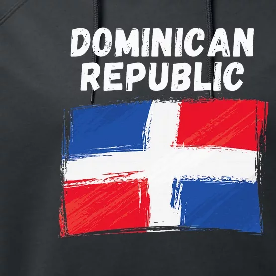 Dominican Republic Flag Retro Distressed Flag Performance Fleece Hoodie