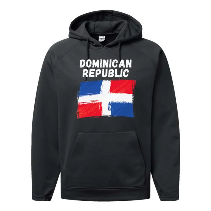 Dominican Republic Flag Retro Distressed Flag Performance Fleece Hoodie