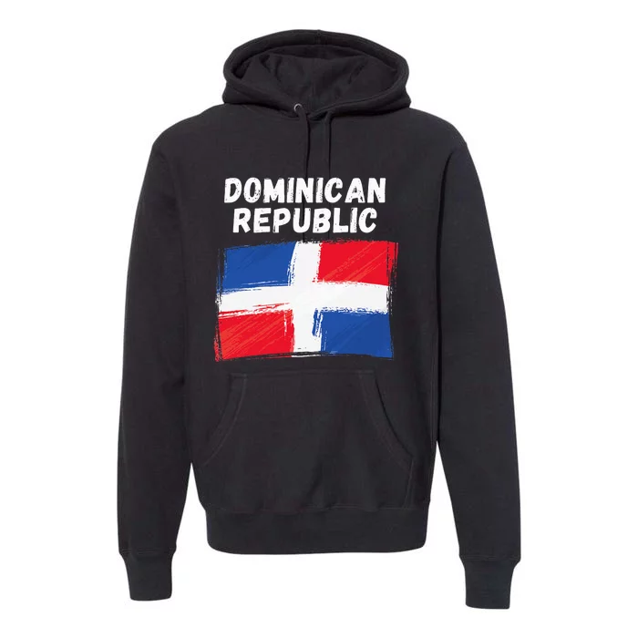 Dominican Republic Flag Retro Distressed Flag Premium Hoodie