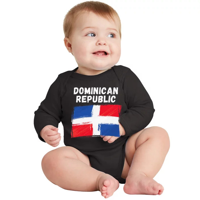 Dominican Republic Flag Retro Distressed Flag Baby Long Sleeve Bodysuit