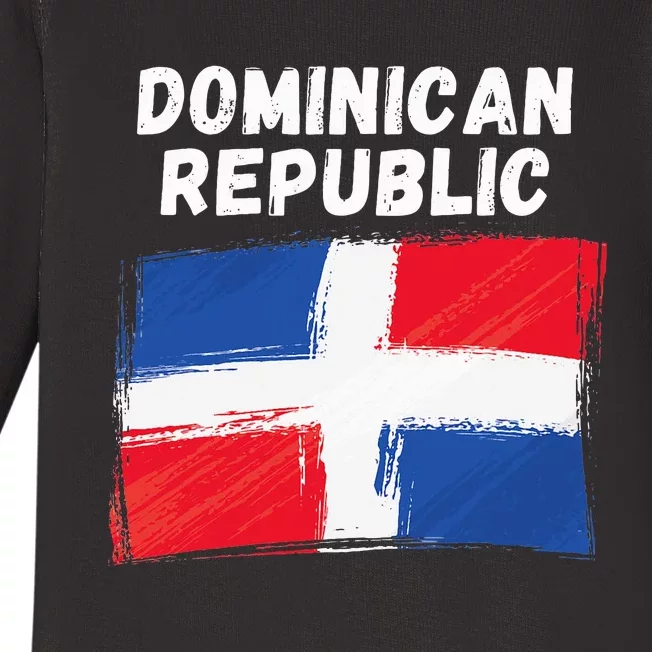 Dominican Republic Flag Retro Distressed Flag Baby Long Sleeve Bodysuit