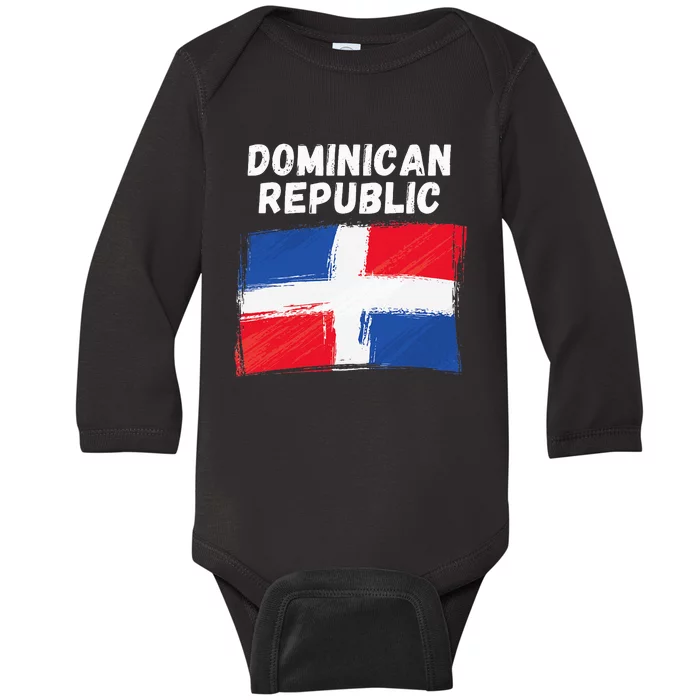 Dominican Republic Flag Retro Distressed Flag Baby Long Sleeve Bodysuit