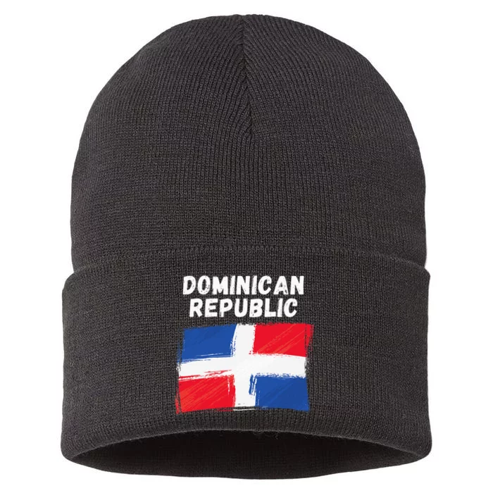 Dominican Republic Flag Retro Distressed Flag Sustainable Knit Beanie