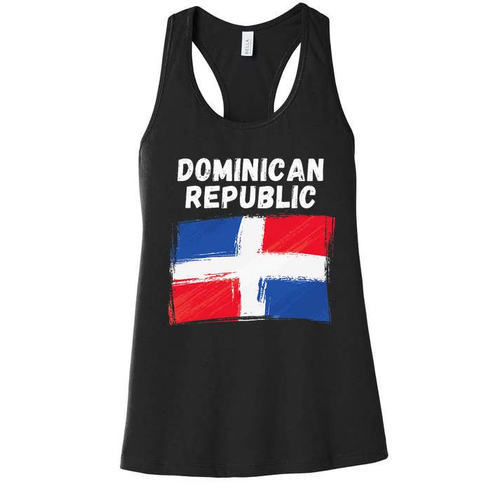 Dominican Republic Flag Retro Distressed Flag Women's Racerback Tank