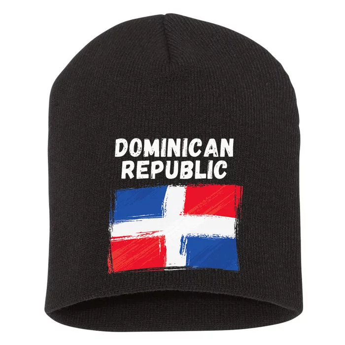 Dominican Republic Flag Retro Distressed Flag Short Acrylic Beanie