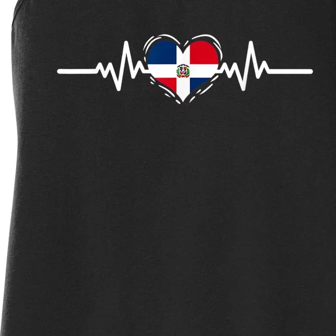 Dominican Republic Flag Heartbeat Dominican Roots Women's Racerback Tank