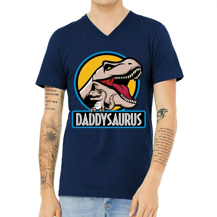 Daddysaurus Rex Fathers Day V-Neck T-Shirt