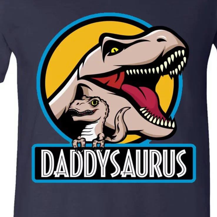 Daddysaurus Rex Fathers Day V-Neck T-Shirt