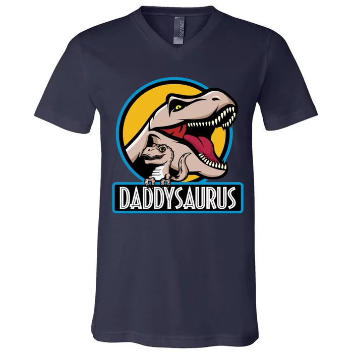 Daddysaurus Rex Fathers Day V-Neck T-Shirt