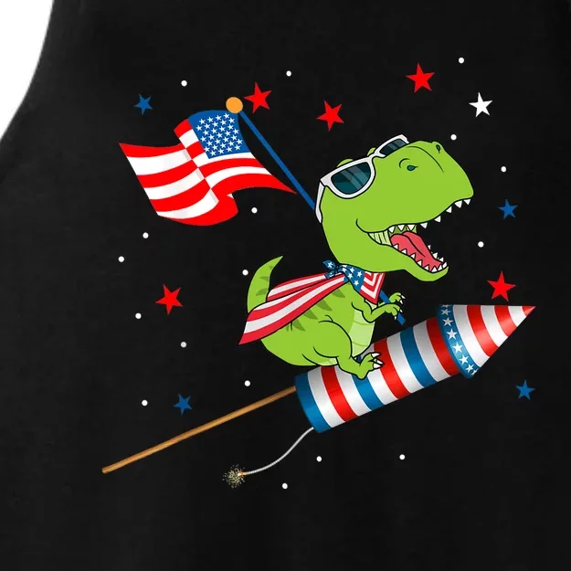 Dinosaur Riding Fireworks Funny 4th Of July Boy Ladies Tri-Blend Wicking Tank