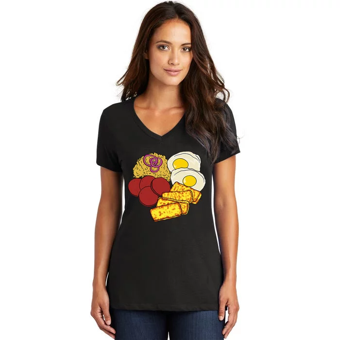 Dominican Republic Favorite Food Mangú Salami Queso Frito Women's V-Neck T-Shirt