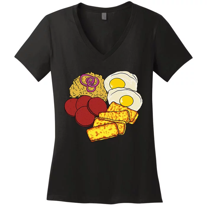 Dominican Republic Favorite Food Mangú Salami Queso Frito Women's V-Neck T-Shirt