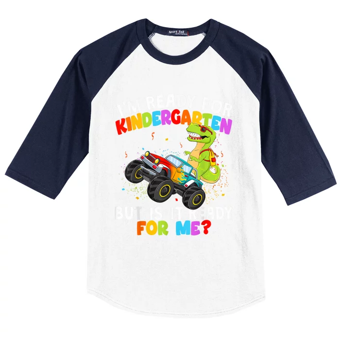 Dino Ready For Kindergarten First Day School Kids Toddlers Boy Baseball Sleeve Shirt