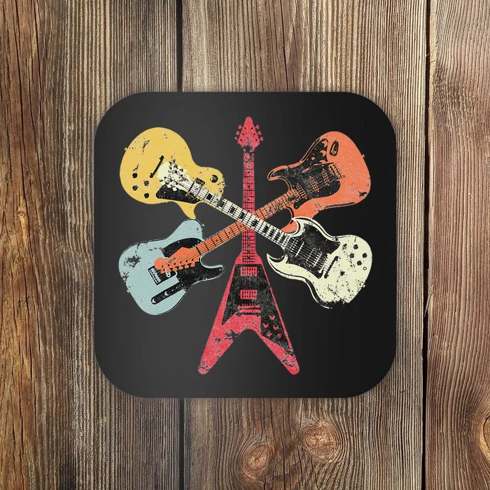 Distressed Retro Guitar Collection Rock Music Fan Coaster