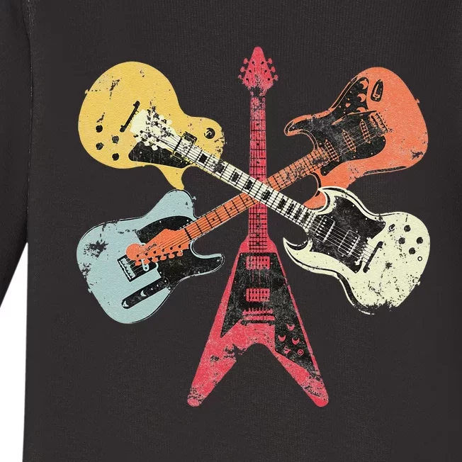 Distressed Retro Guitar Collection Rock Music Fan Baby Long Sleeve Bodysuit