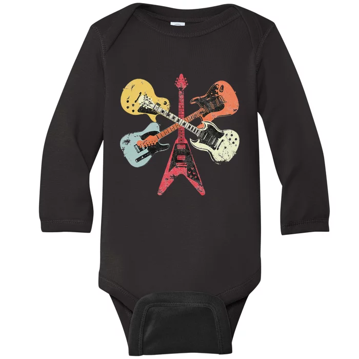 Distressed Retro Guitar Collection Rock Music Fan Baby Long Sleeve Bodysuit